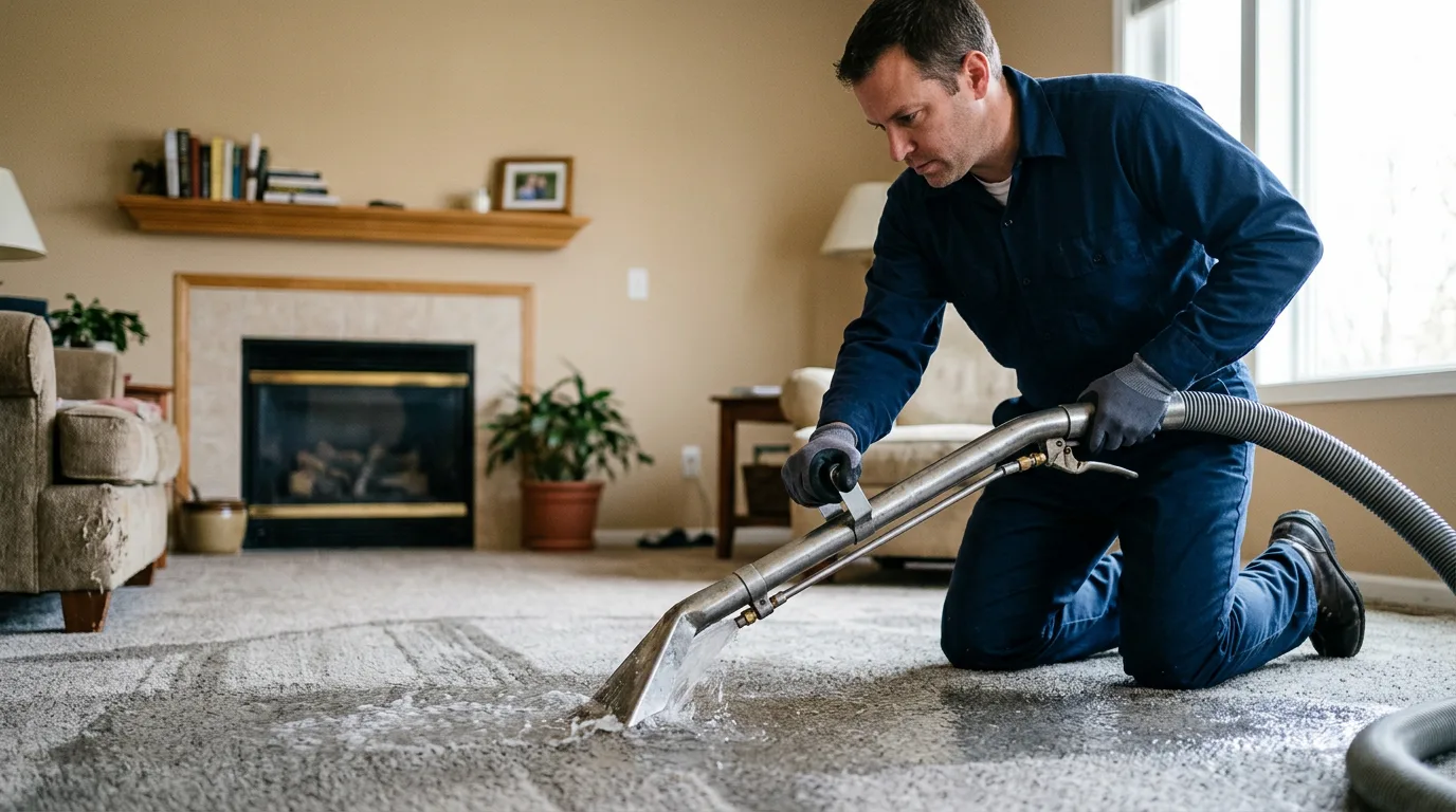 Water damage restoration technician working near Cana, VA